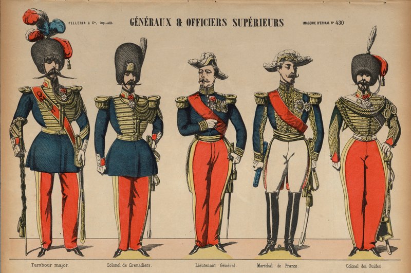 Kenraalit ja vanhemmat upseerit Ranskan armeijassa (värillinen kaiverrus) tekijältä French School