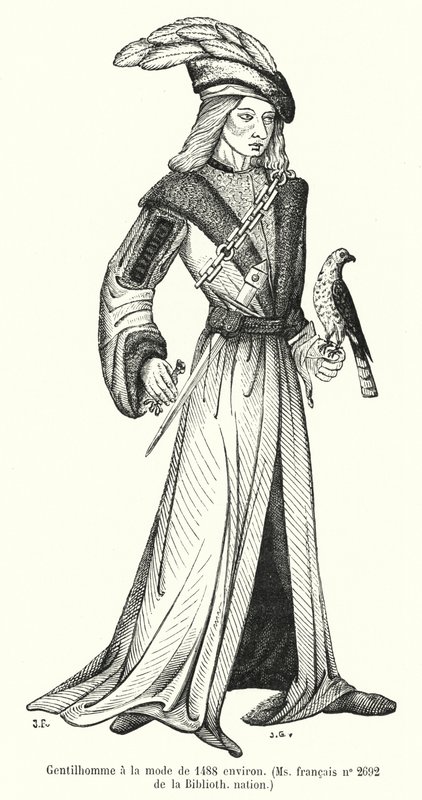 Muodikas herrasmies noin vuodelta 1488 (kaiverrus) tekijältä French School