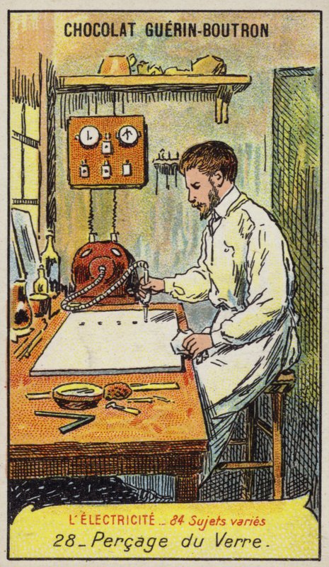 Lasin poraus (chromolitho) tekijältä French School