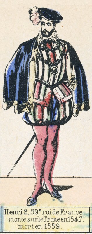 Henri 2, 59. Ranskan kuningas, nousi valtaistuimelle vuonna 1547, kuoli vuonna 1559 (värillinen kaiverrus) tekijältä French School