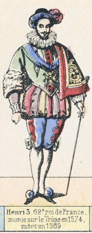 Henri 3, 62. Ranskan kuningas, nousi valtaistuimelle vuonna 1574, kuoli vuonna 1589 (värillinen kaiverrus) tekijältä French School