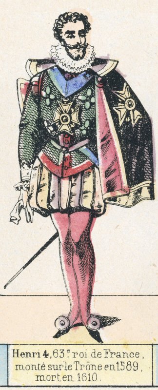 Henri 4, 63. Ranskan kuningas, nousi valtaistuimelle vuonna 1589, kuoli vuonna 1610 (värillinen kaiverrus) tekijältä French School