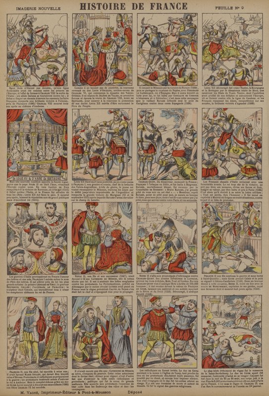 Ranskan historia Kaarle VIII:n kuolemasta Pyhän Bartolomeuksen päivän verilöylyyn (värilitro) tekijältä French School