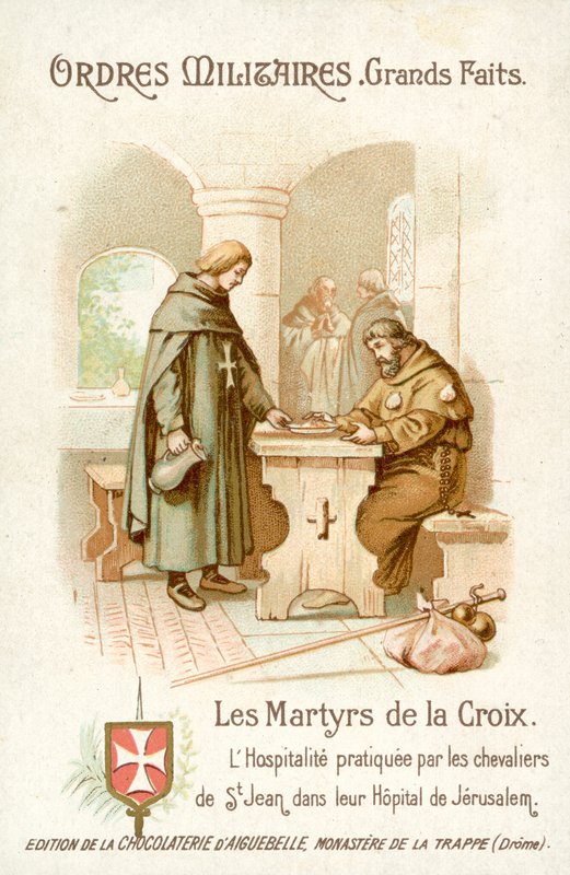 Vieraanvaraisuutta tarjoaa Pyhän Johanneksen ritarit Jerusalemissa (chromolitho) tekijältä French School