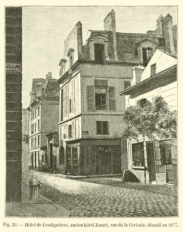 Hotel de Lesdiguieres, entinen hotelli Zamet, rue de la Cerisaie, purettu vuonna 1877 tekijältä French School