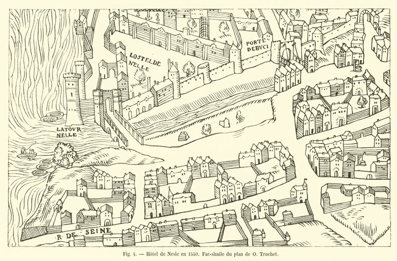 Hotel de Nesle vuonna 1550, faksimile O Truchetin kartasta tekijältä French School