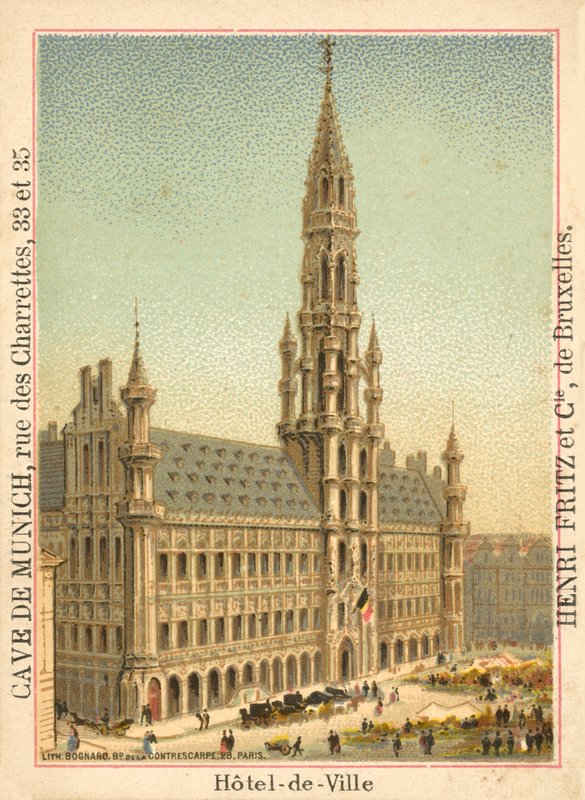 Hotel de Ville, Grand Place, Bryssel (chromolitho) tekijältä French School