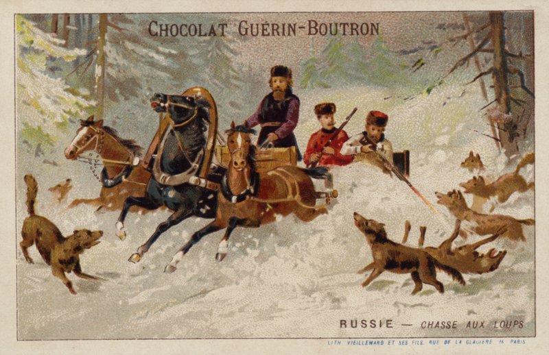 Metsästys susia, Venäjä (chromolitho) tekijältä French School
