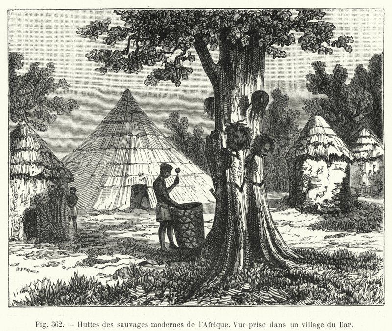 Afrikan nykyaikaisten villieläinten mökit (kaiverrus) tekijältä French School
