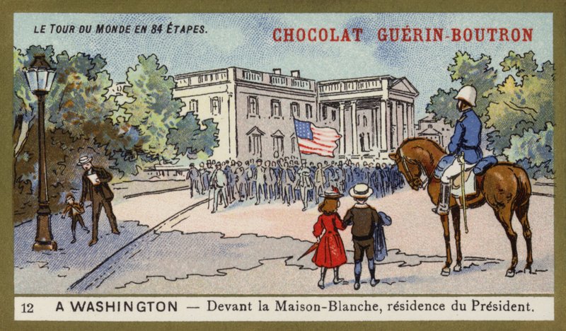 Valkoisen talon edessä, presidentin asuinpaikka, Washington DC (chromolitho) tekijältä French School