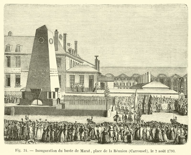 Maratin rintakuvan avajaiset, Place de la Reunion, Carrousel, 2. elokuuta 1793 tekijältä French School