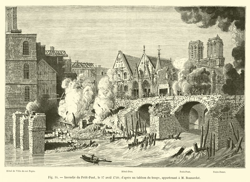 Petit-Pontin tulipalo, 27. huhtikuuta 1718; M Bonnardotille kuuluneesta silloisesta taulukosta tekijältä French School