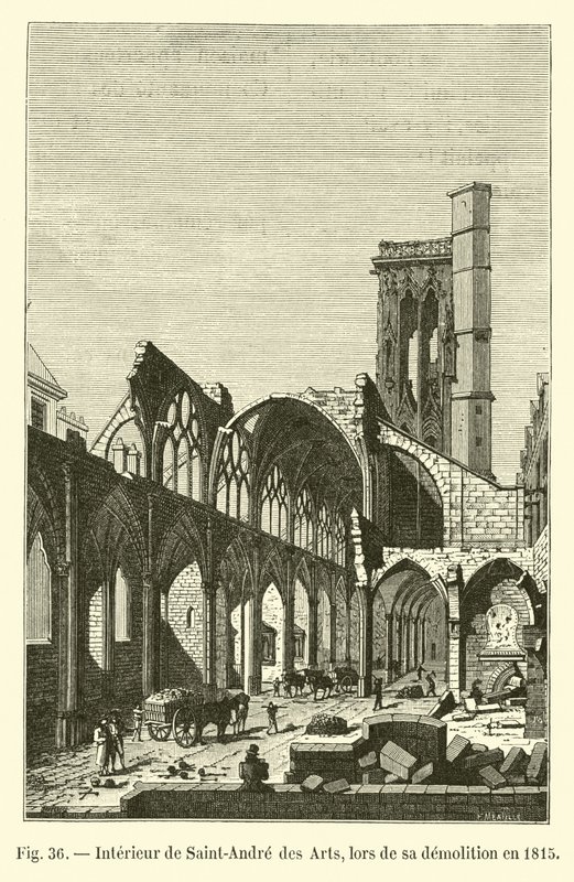 Saint-Andre des Artsin sisätilat sen purkamisen aikana vuonna 1815 tekijältä French School