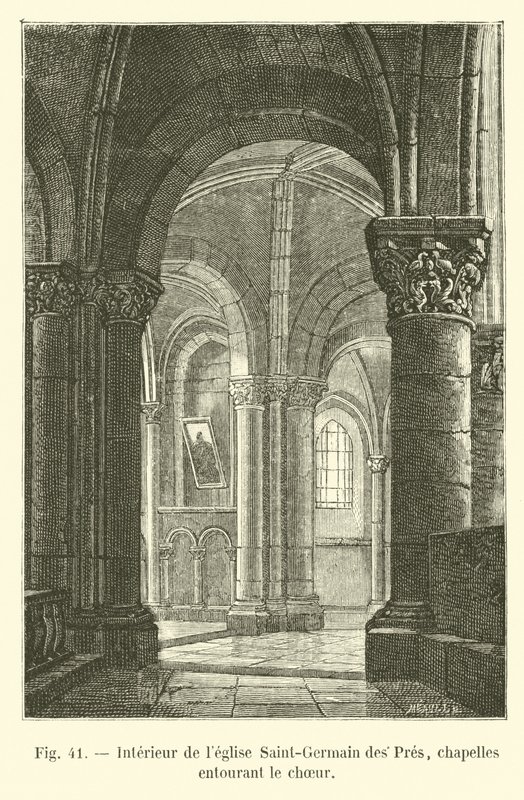 Saint-Germain des Pres -kirkon sisätilat, kuoroa ympäröivät kappelit tekijältä French School