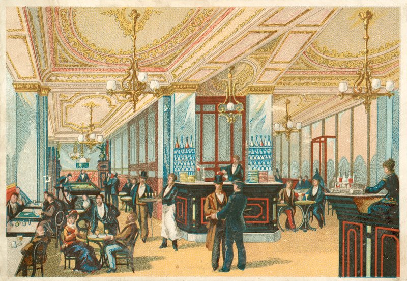 Hotellin sisätilat (chromolitho) tekijältä French School