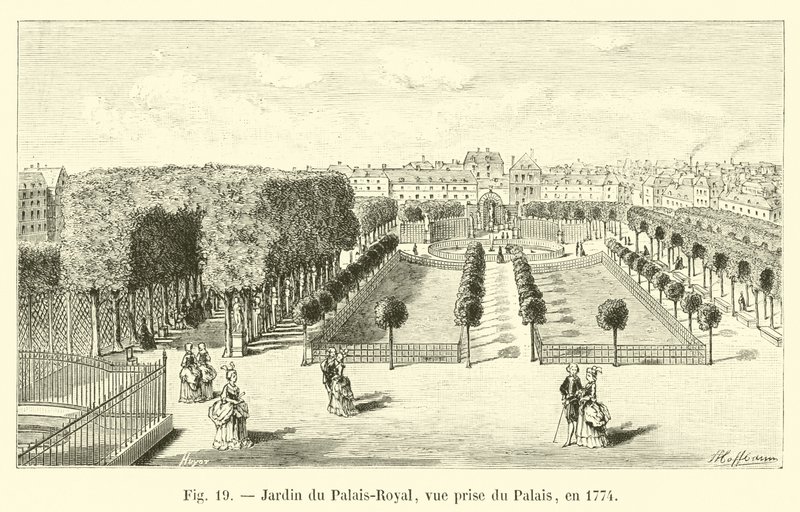 Palais-Royalin puutarha, näkymä palatsista, vuonna 1774 tekijältä French School