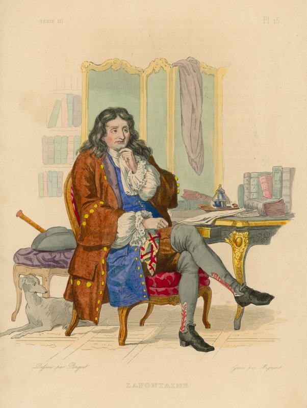 Jean de la Fontaine (värillinen kaiverrus) tekijältä French School