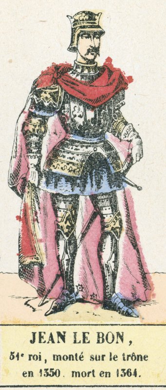Jean le Bon, 51. kuningas, nousi valtaistuimelle vuonna 1350, kuoli vuonna 1364 (värillinen kaiverrus) tekijältä French School