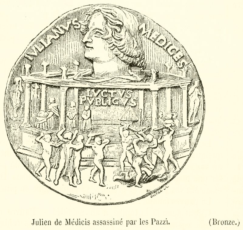Pazzien murhaama Giuliano de Medici, pronssi (kaiverrus) tekijältä French School