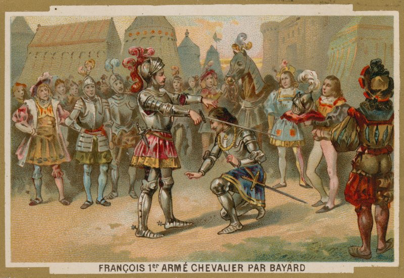 Ranskan kuningas Kaarle I, jonka Chevalier de Bayard valitsi ritariksi Marignanon taistelun jälkeen, 1515 tekijältä French School