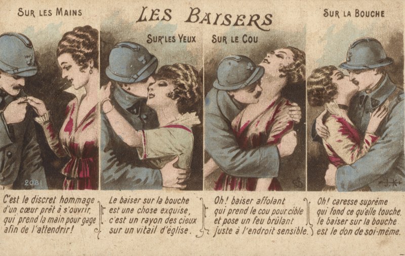 Suuteleva pariskunta (väri litho) tekijältä French School