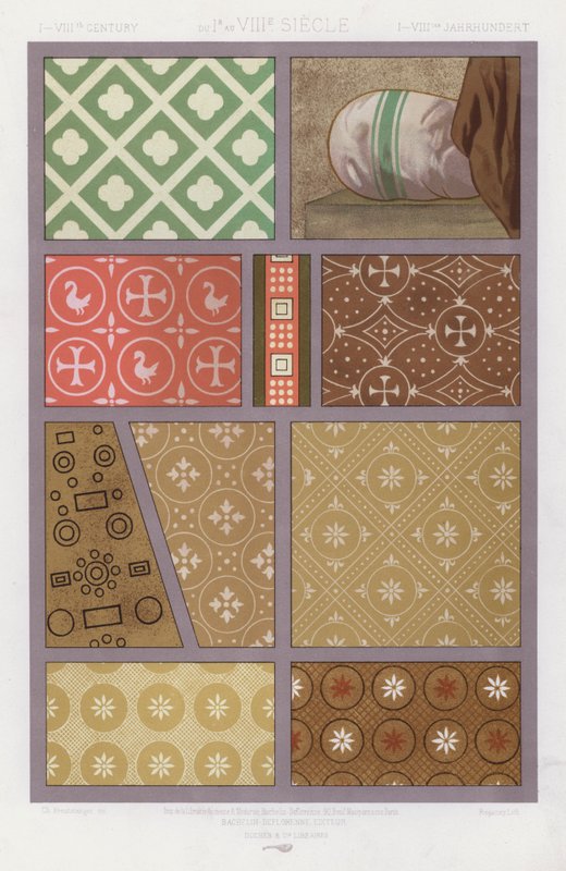 Kankaiden ornamentti: I-VIII vuosisata, 1.-8. vuosisadalla, I-VIIItes Jahrhundert (väri litho) tekijältä French School