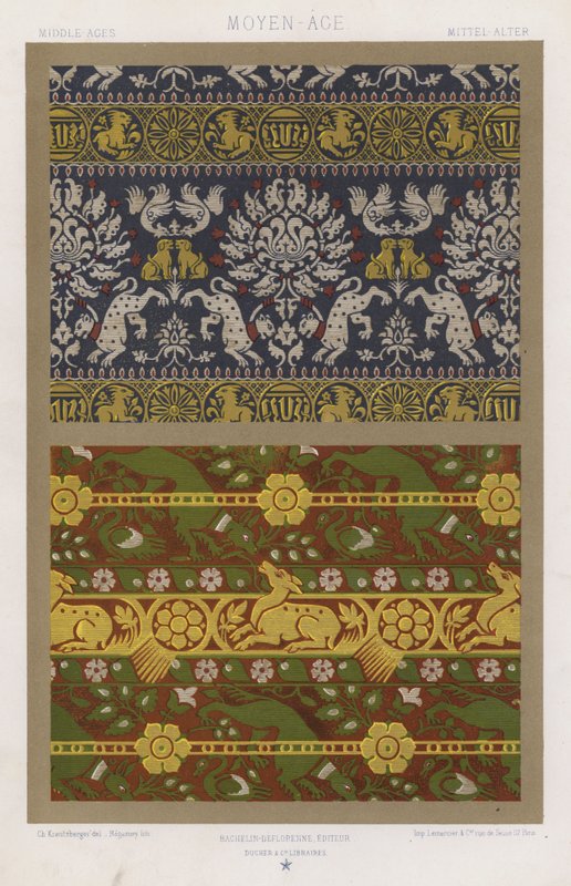 Kankaiden ornamentti: keskiaika, keskiaika, Mittel-Alter (väri litho) tekijältä French School