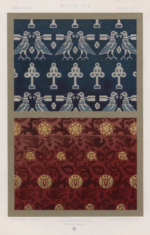 Kankaiden ornamentti: keskiaika, keskiaika, Mittel-Alter (väri litho) tekijältä French School
