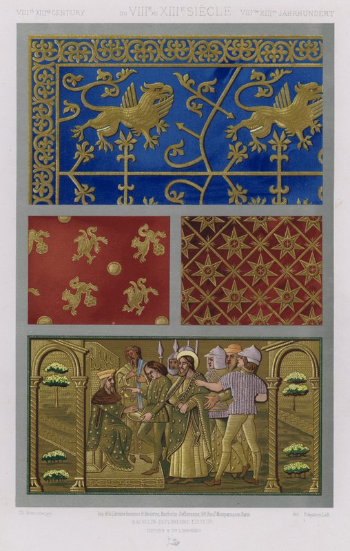 Kankaiden koristeet: VIIIth XIIIth Century, du VIIIe au XIIIe Siecle, VIIItes XIIItes Jahrhunder (väri litho) tekijältä French School
