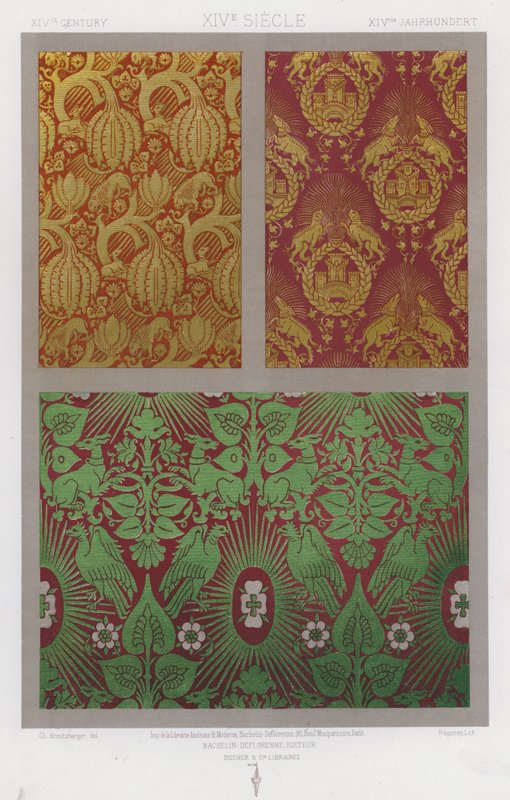 Kankaiden ornamentti: XIV vuosisata, XIVe Siecle, XIVtes Jahrhundert (väri litho) tekijältä French School