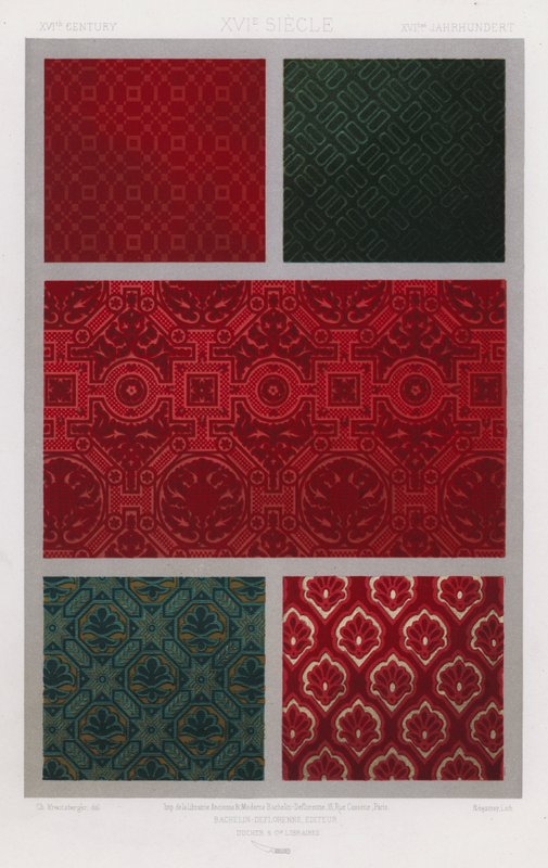Kankaiden ornamentti: XVIth Century, XVIe Siecle, XVItes Jahrhundert (väri litho) tekijältä French School