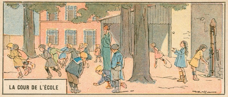 Koulun piha (väri litho) tekijältä French School