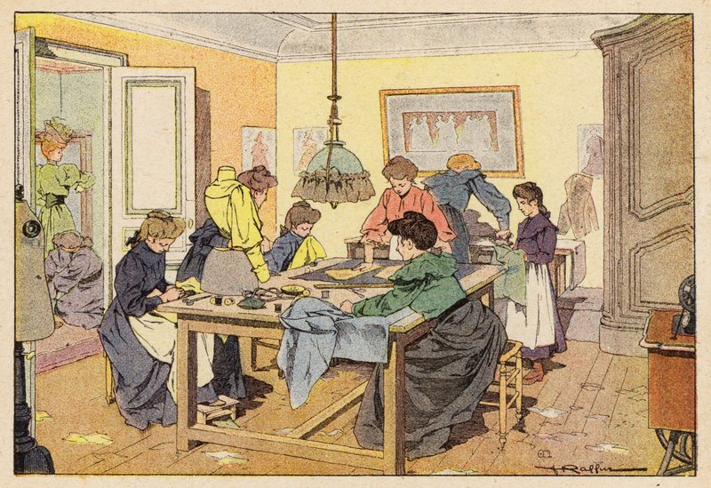 La Couturiere, The Couturier (väri litho) tekijältä French School