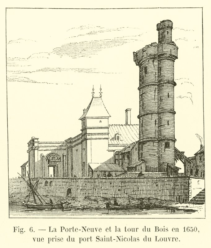 Porte-Neuve ja Bois-torni vuonna 1650, näkymä Port Saint-Nicolas du Louvresta tekijältä French School