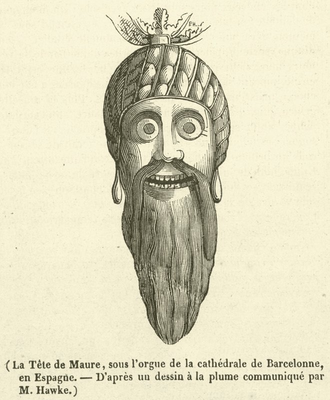 La Tete de Maure, Barcelonan katedraalin urkujen alla, Espanjassa (kaiverrus) tekijältä French School