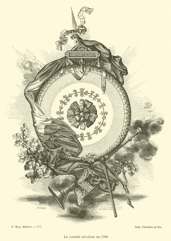 Kolmivärikokardi vuonna 1789 (kaiverrus) tekijältä French School