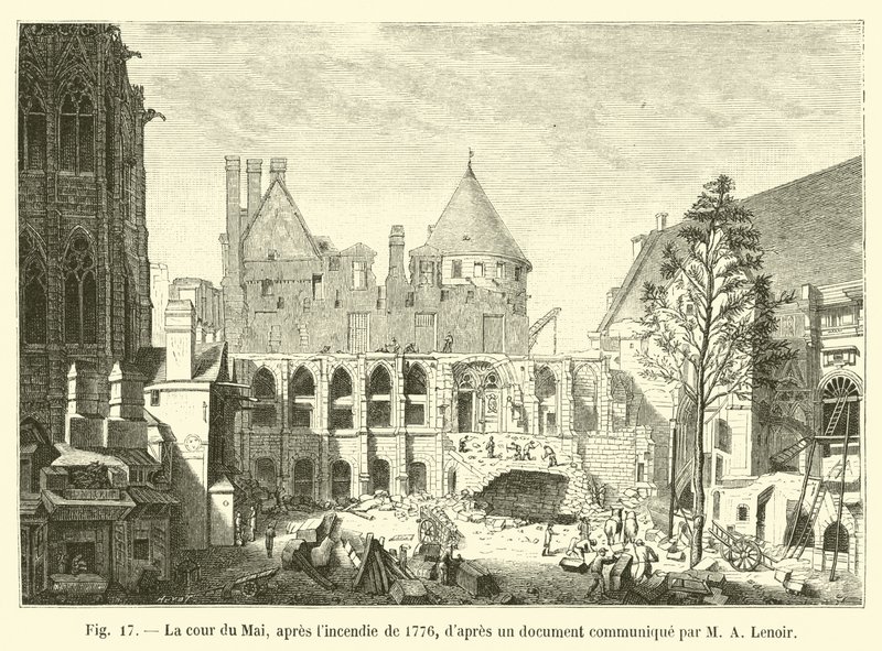 Cour du Mai, vuoden 1776 tulipalon jälkeen, M A Lenoirin toimittaman asiakirjan mukaan tekijältä French School