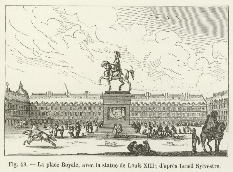 Place Royale, jossa on Ludvig XIII:n patsas; Israel Sylvestren jälkeen tekijältä French School