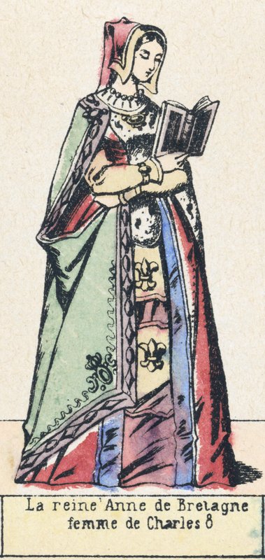 Bretagnen kuningatar Anne, Charles 8:n vaimo (värillinen kaiverrus) tekijältä French School