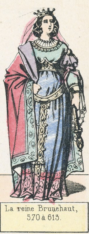 Queen Brunhild, 570-613 (värillinen kaiverrus) tekijältä French School
