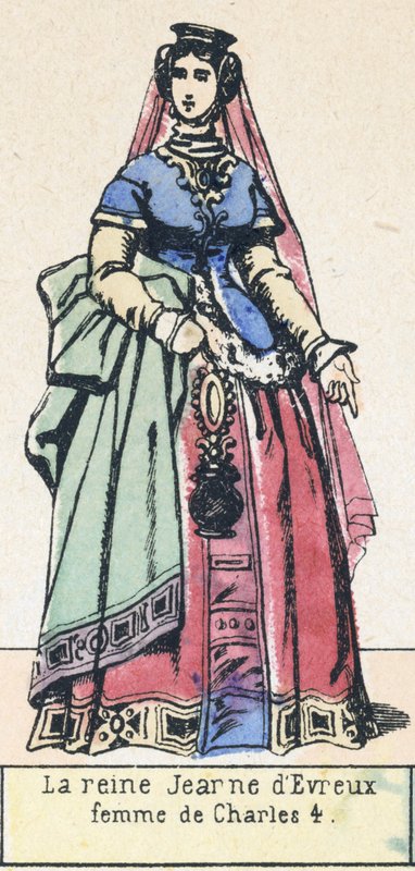 Kuningatar Joan Evreux, Charles 4:n vaimo (värillinen kaiverrus) tekijältä French School