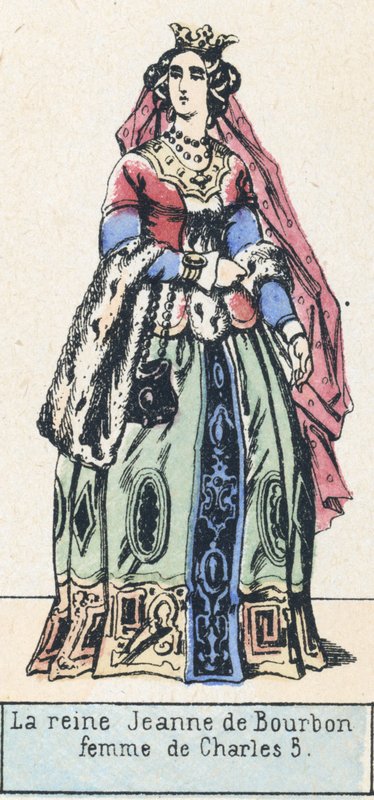 Kuningatar Joan of Bourbon, Charles 5:n vaimo (värillinen kaiverrus) tekijältä French School