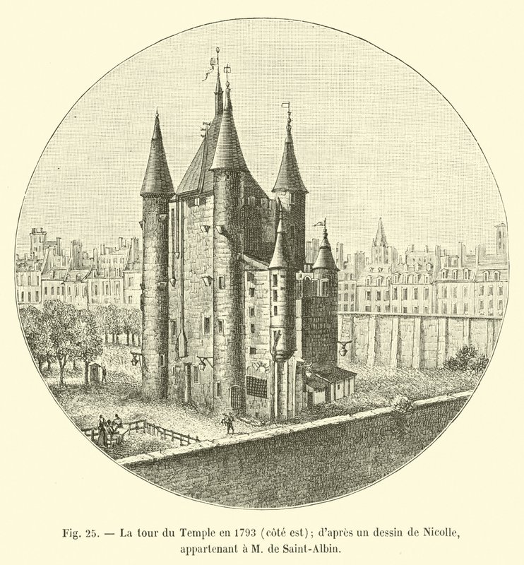 Temppelin torni vuonna 1793, itäpuolella; Nicollen piirroksesta; kuului herra de Saint-Albinille tekijältä French School