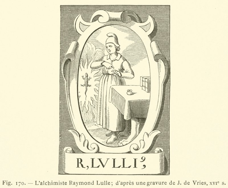 Alkemisti Raymond Lulle (kaiverrus) tekijältä French School