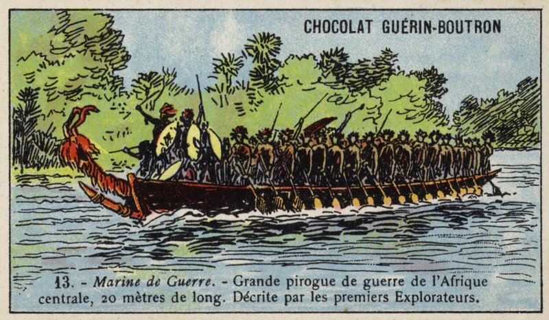 Suuri Keski-Afrikan sotakanootti (chromolitho) tekijältä French School
