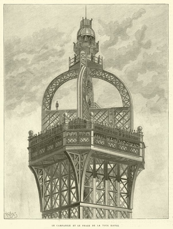 Campanile ja Eiffel-tornin majakka (kaiverrus) tekijältä French School