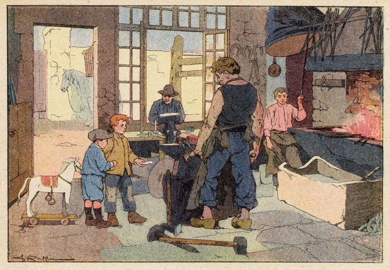 Le Forgeron, The Smith (väri litho) tekijältä French School