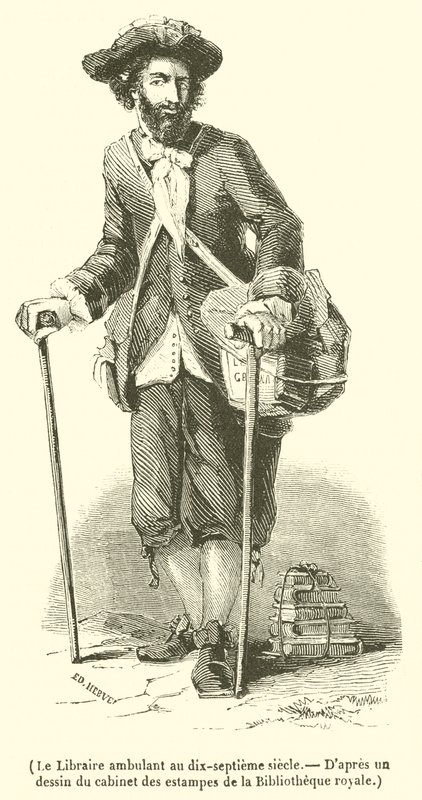Kiertelevä kirjakauppias 1700-luvulla (kaiverrus) tekijältä French School