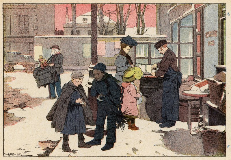 Le Marchand De Marrons, Kastanjanmyyjä (värilitho) tekijältä French School