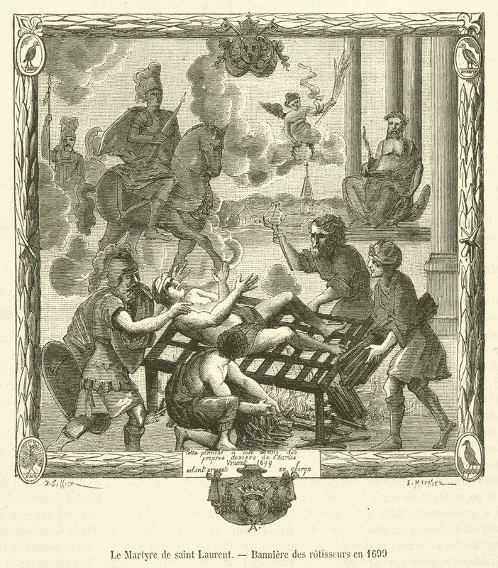 Pyhän Laurentiuksen marttyyrikuolema, Banniere des rotisseurs vuonna 1699 (kaiverrus) tekijältä French School